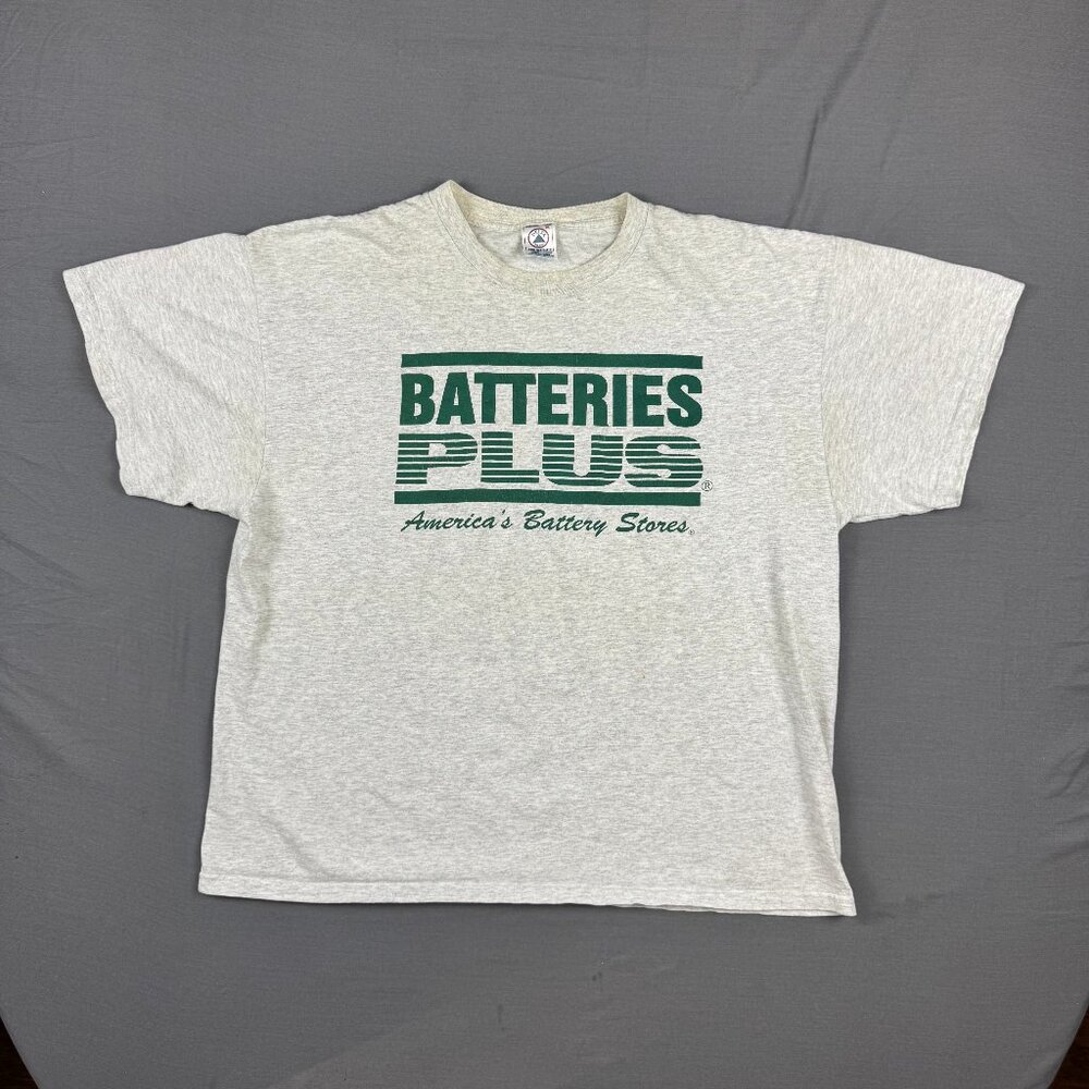 Vintage Batteries Plus Delta Pro Weight T-Shirt Mens XL Gray Logo Graphic Retro